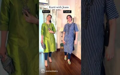 Kurti with Jeans Festive v/s Casual Look 💚💙